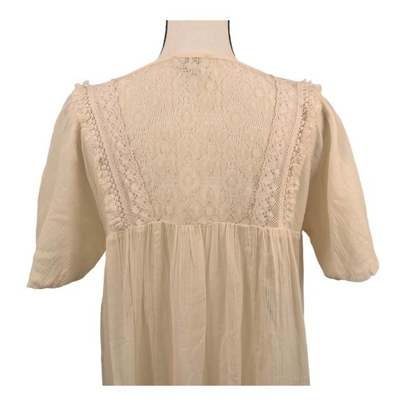 Umgee Boho Cream Sheer and Lace Baby Doll Dress Sz S - Picture 5 of 5